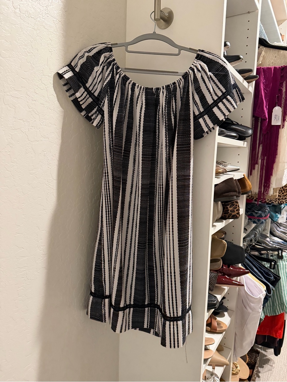 Xhilaration Black & White Striped Off-Shoulder Dress